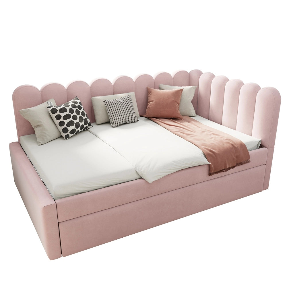 Divano letto angolare - Xylo - 140x200 cm gigogne fiori rosa