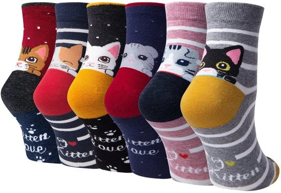 Calze per donna con motivi animali - 6 paia - Disegni divertenti - Calze comode - Calze per inverno - Taglia EU 36-42 - Modelli con motivi animali