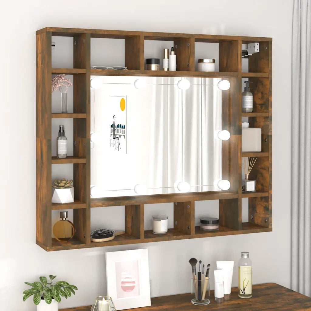 Mobile a Specchio con LED Rovere Fumo 91x15x76,5 cm 820448