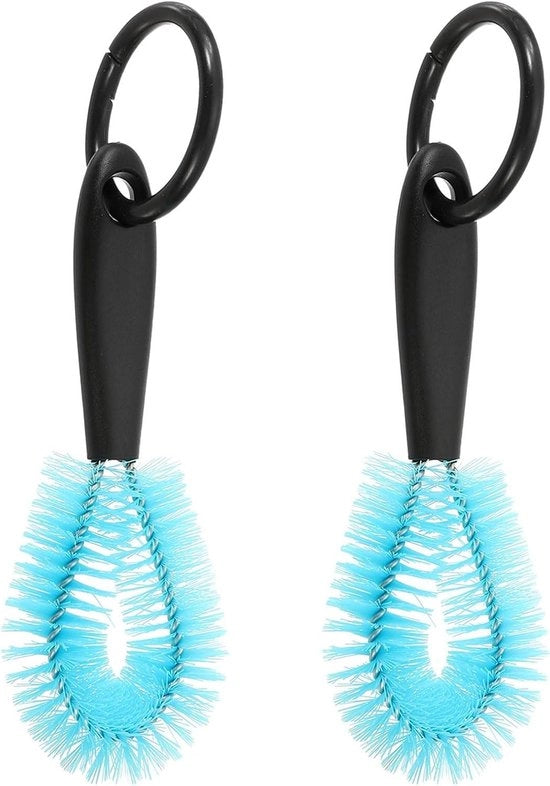 Set di pennelli di pulizia per bottiglie d'acqua, 2 pezzi 12 cm testa a anello, blu - Accessori di manutenzione per bottiglie d'acqua