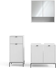 Set di mobili da bagno Eliza, Bianco, 70 cm, composto da mobile sottolavabo, specchiera e mobile medio