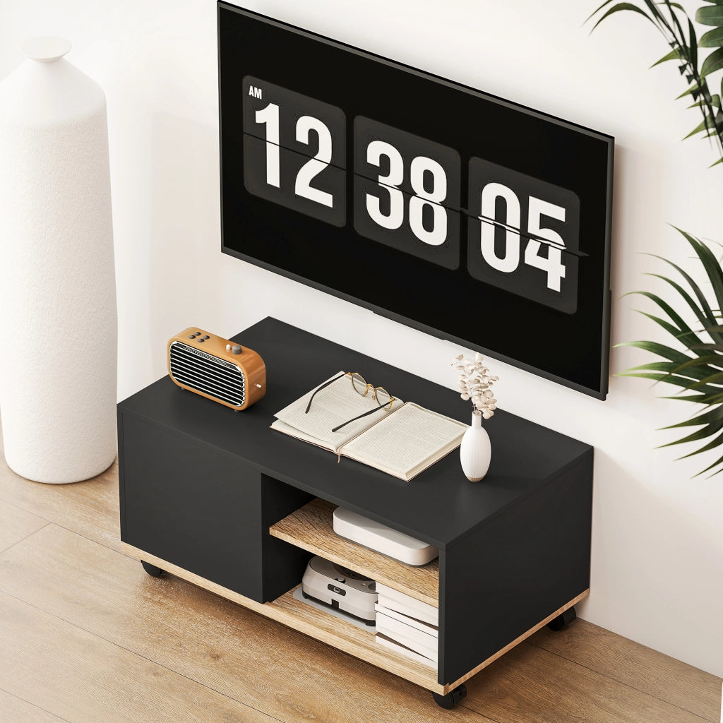 Mobile TV con ante e ripiani regolabili ¨C zephmum ¨C Nero Rovere 120x30x