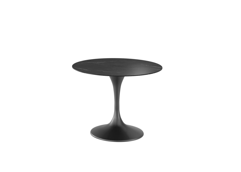 Tavolo Fisso Side Moderno 100x100 cm con Top in Ceramica Effetto Marmo Nero e Base in Metallo Verniciato Nero - Side Collection