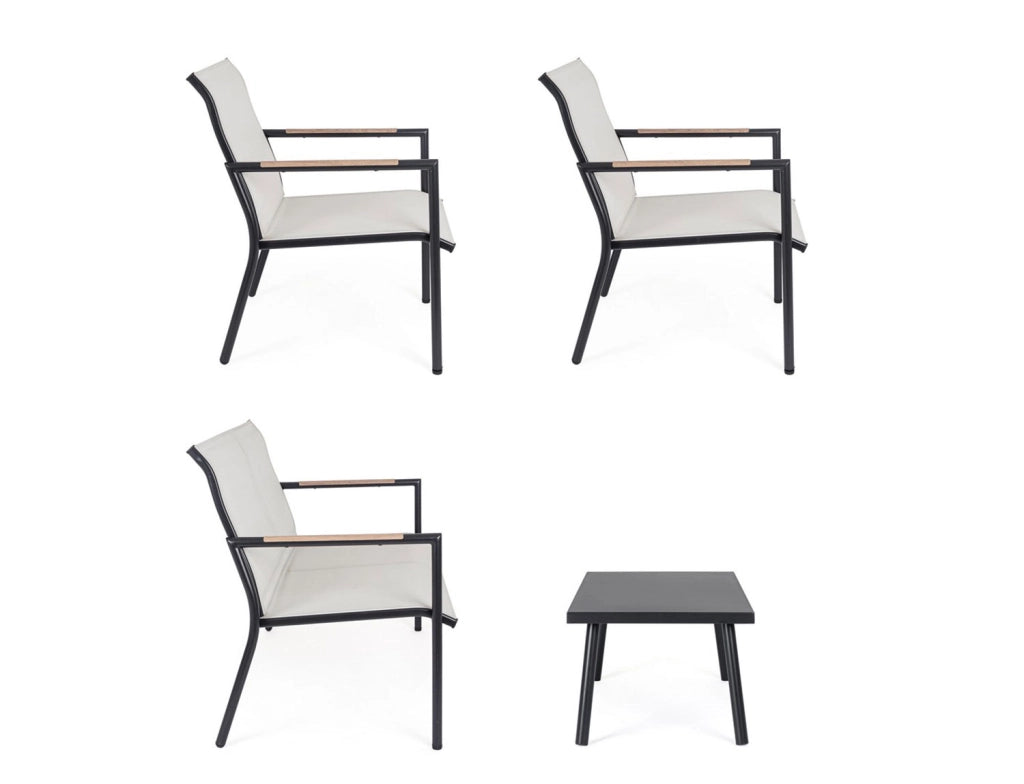 Set 5 Pezzi Salotto da Giardino con Divano 2 Poltrone e 2 Tavolini in Acciaio e Textilene Marsala Antracite