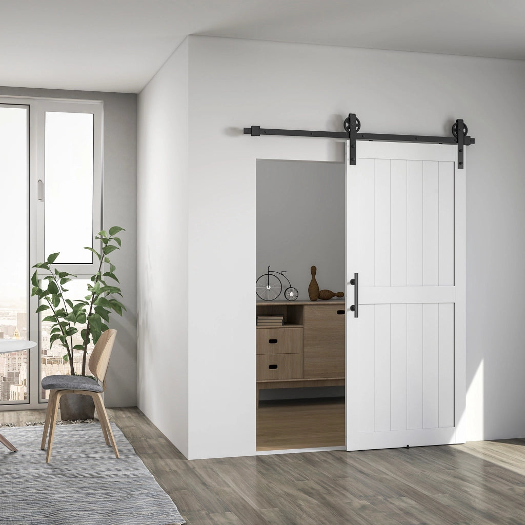 Porta Scorrevole Country ¨C zephmum ¨C Legno e Acciaio Bianco e Nero 183x0.6x4 cm