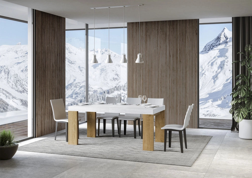 Tavolo Allungabile 160/420x90x77 cm Roxell Mix piano Bianco Frassino gambe Quercia Natura