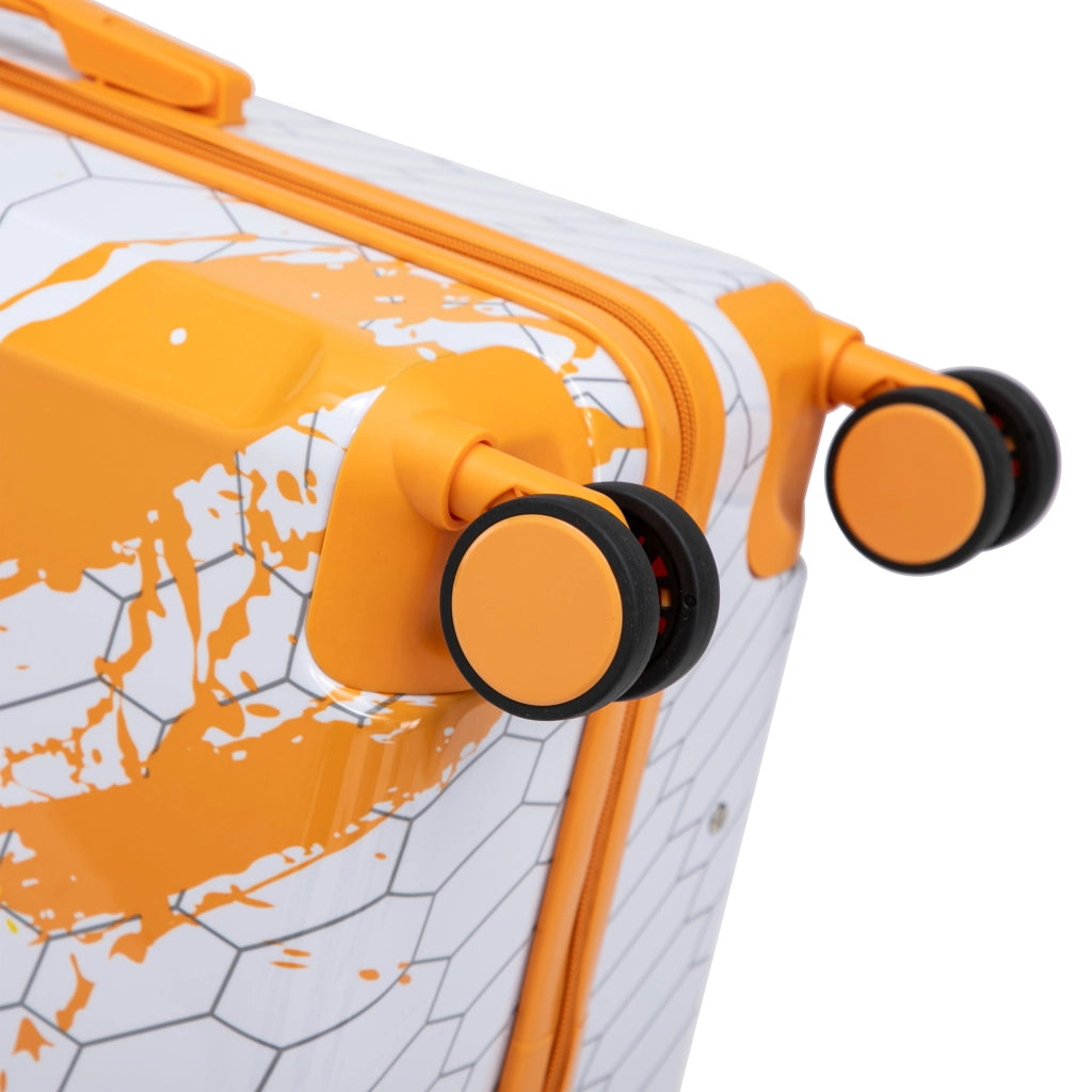 Valigie set da 3 rigide con stampa a spruzzi e struttura a nido d'ape, chiusura a combinazione, in PC arancione