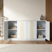 Credenza Soggiorno con 4 Ante ¨C MINIMAL ¨C Bianco e Oro, Ripiani Regolabili, 35x140x70 cm