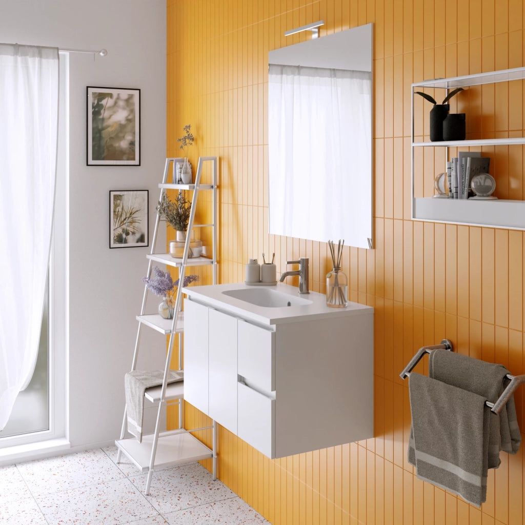 Mobile da bagno sospeso 80cm bianco lucido con lavabo e specchio | Rata