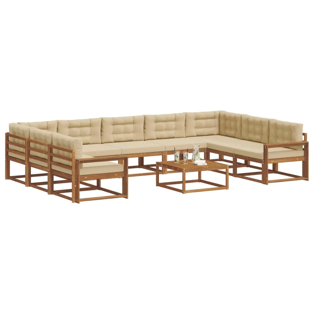 Set di divani da esterno con cuscino 10 pcs Naturale e Beige