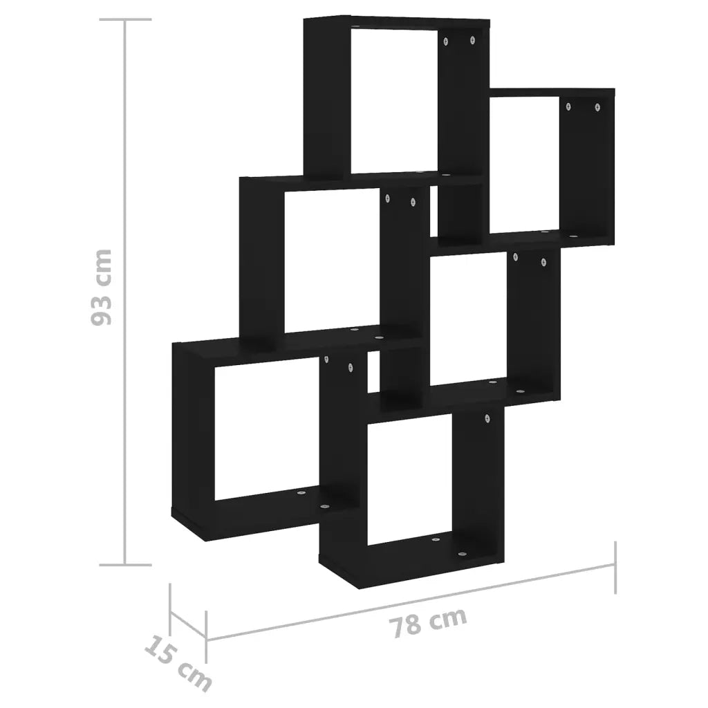 Mensola da Parete a Cubo Nera 78x15x93 cm in Legno Multistrato 807170