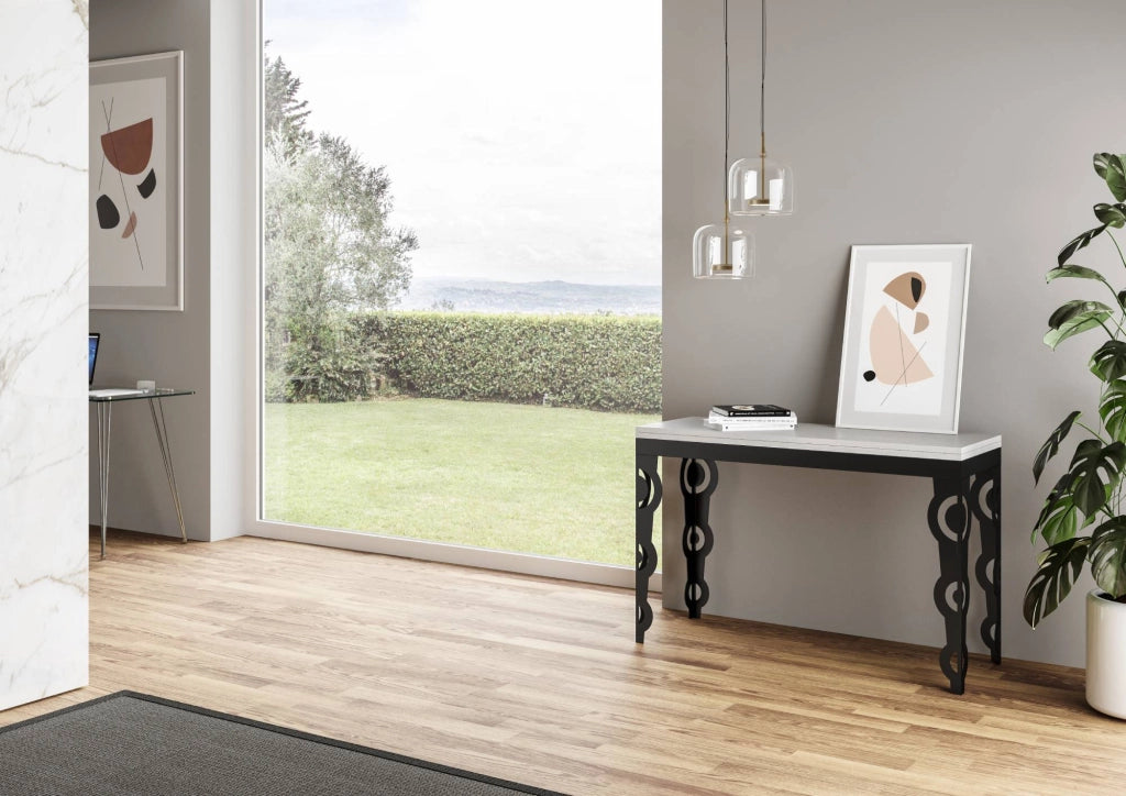 Tavolo Salvaspazio Allungabile 120/200x45/90x80/78 cm Karamay Double Bianco Frassino