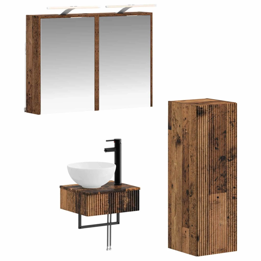 Set di Armadi da Bagno 4 pz Legno antico Legno ingegnerizzato 3407373