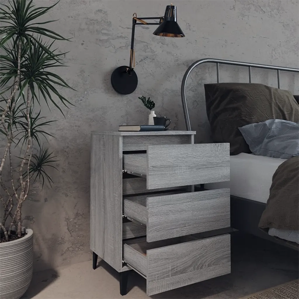 Comodino con Gambe in Metallo Grigio Sonoma 40x35x69 cm cod mxl 30981