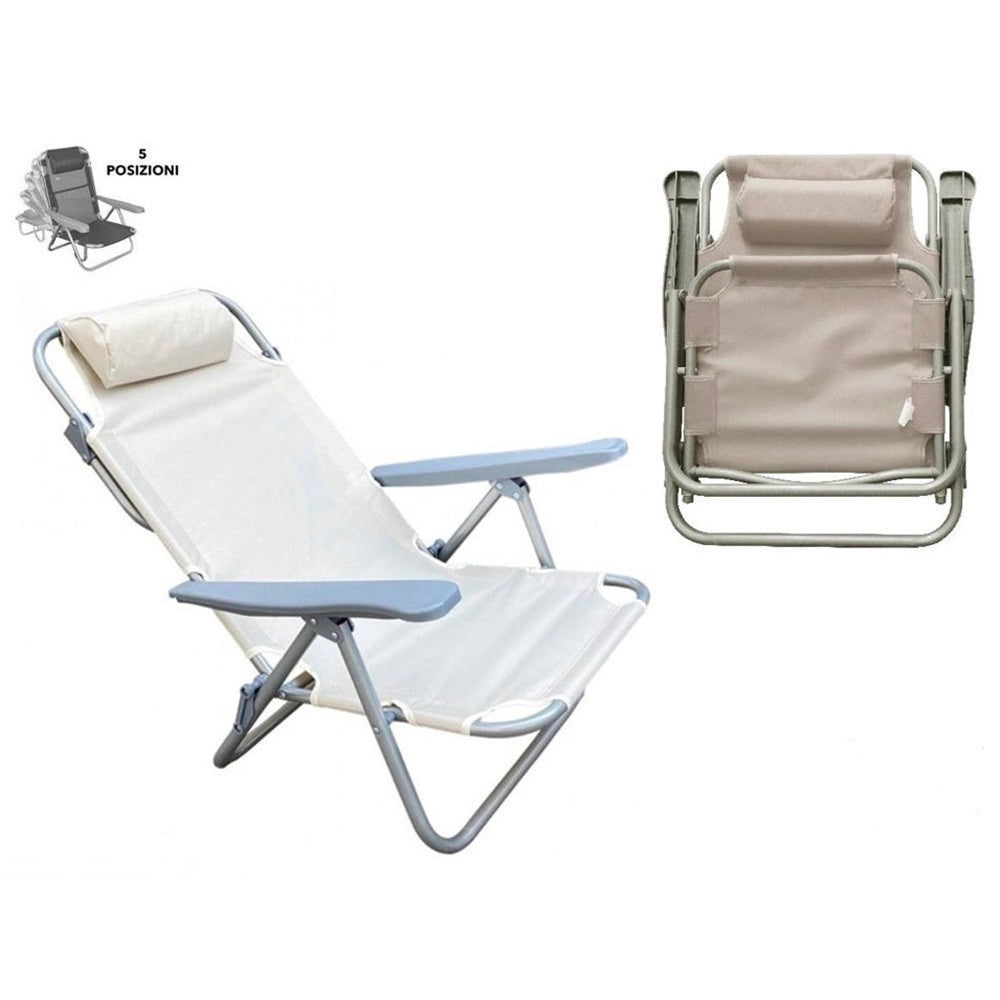 Trade Shop - Sedia Sdraio Spiaggina Mare Reclinabile In Ferro Cuscino Crema Campeggio Giardino 046039 -