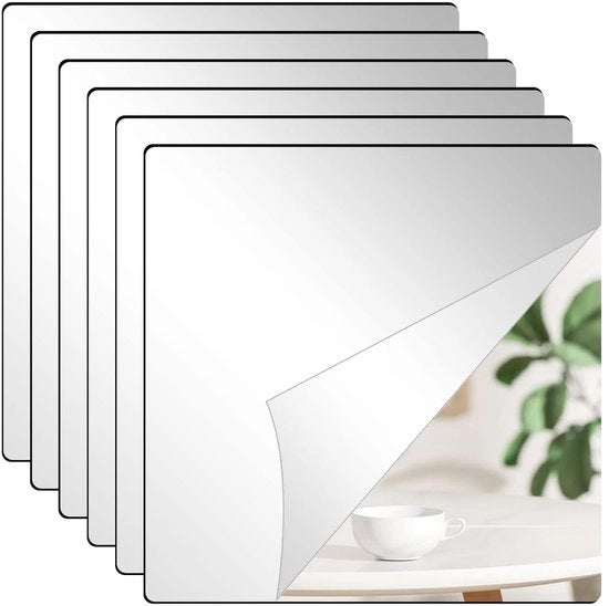 Specchi autoadesivi 6 pezzi Piastrelle specchiate Autoadesivi specchiati Foglio specchietto flessibile Decorazione per parete autoadesiva Decorativo specchio Specchio da parete senza cornice (20x20cm)