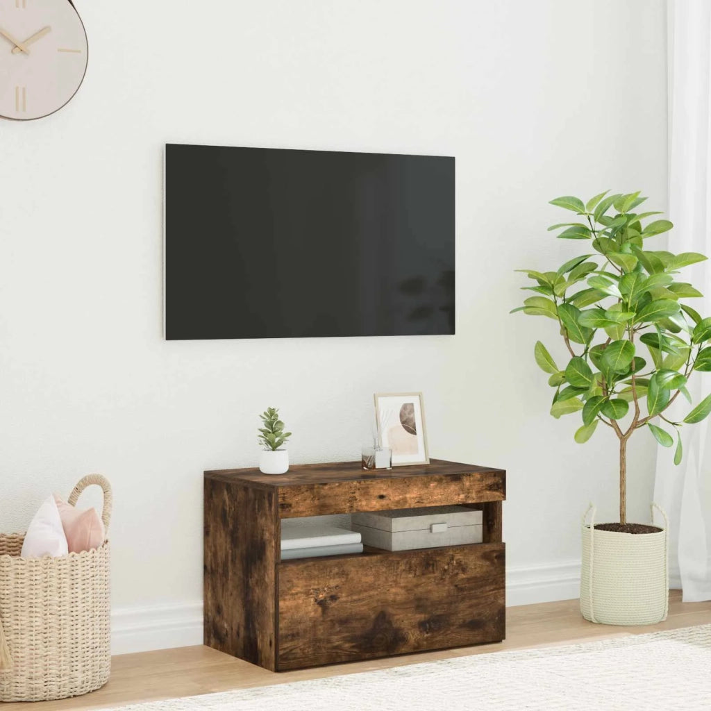 Mobile Porta TV con Luci LED Rovere Fumo 60x35x40 cm 815678