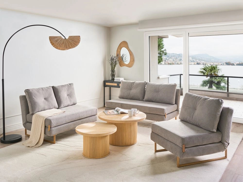 Set da salotto in tessuto grigio 3 posti 2 posti e 1 posto a sedere per 6 persone Funzione letto pieghevole