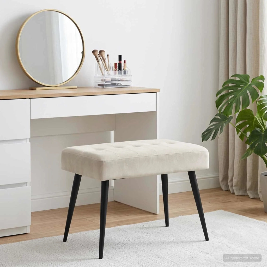 Panchina con bottoni imbottiti Crema 60 x 40 x 45 cm Velluto 42038509