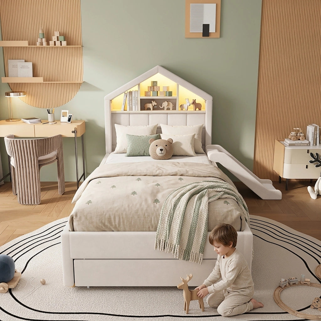 letto per bambini velluto beige 156 x 214 cm