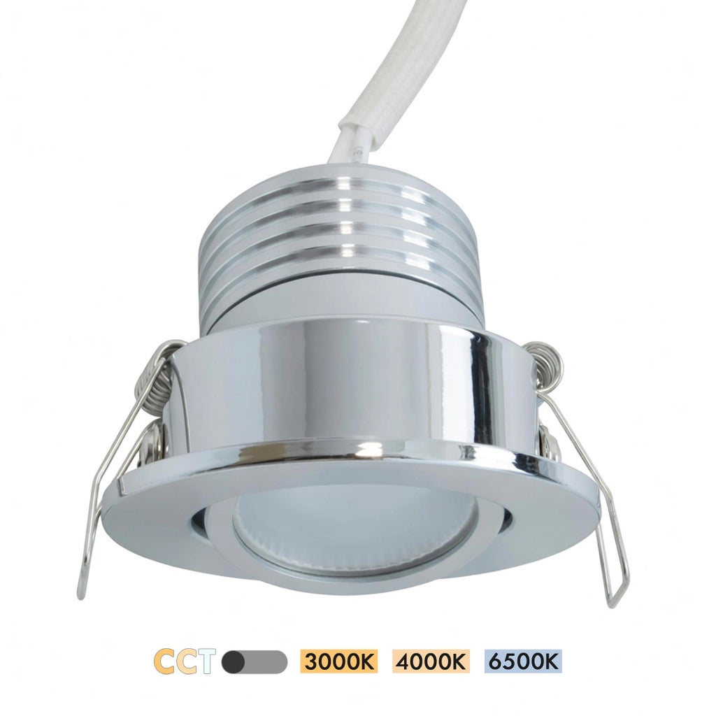 Mini Faretto Spot LED 3W COB Orientabile CCT con Driver 230V Bianco Argento Punto Luce Vetrine Negozi Mobili ARGENTO