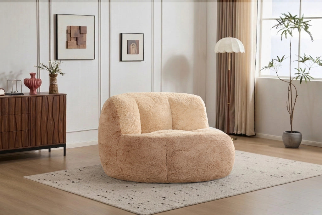 Pouf in pelliccia sintetica con imbottitura in schiuma sminuzzata e maniglia per soggiorno multicolore