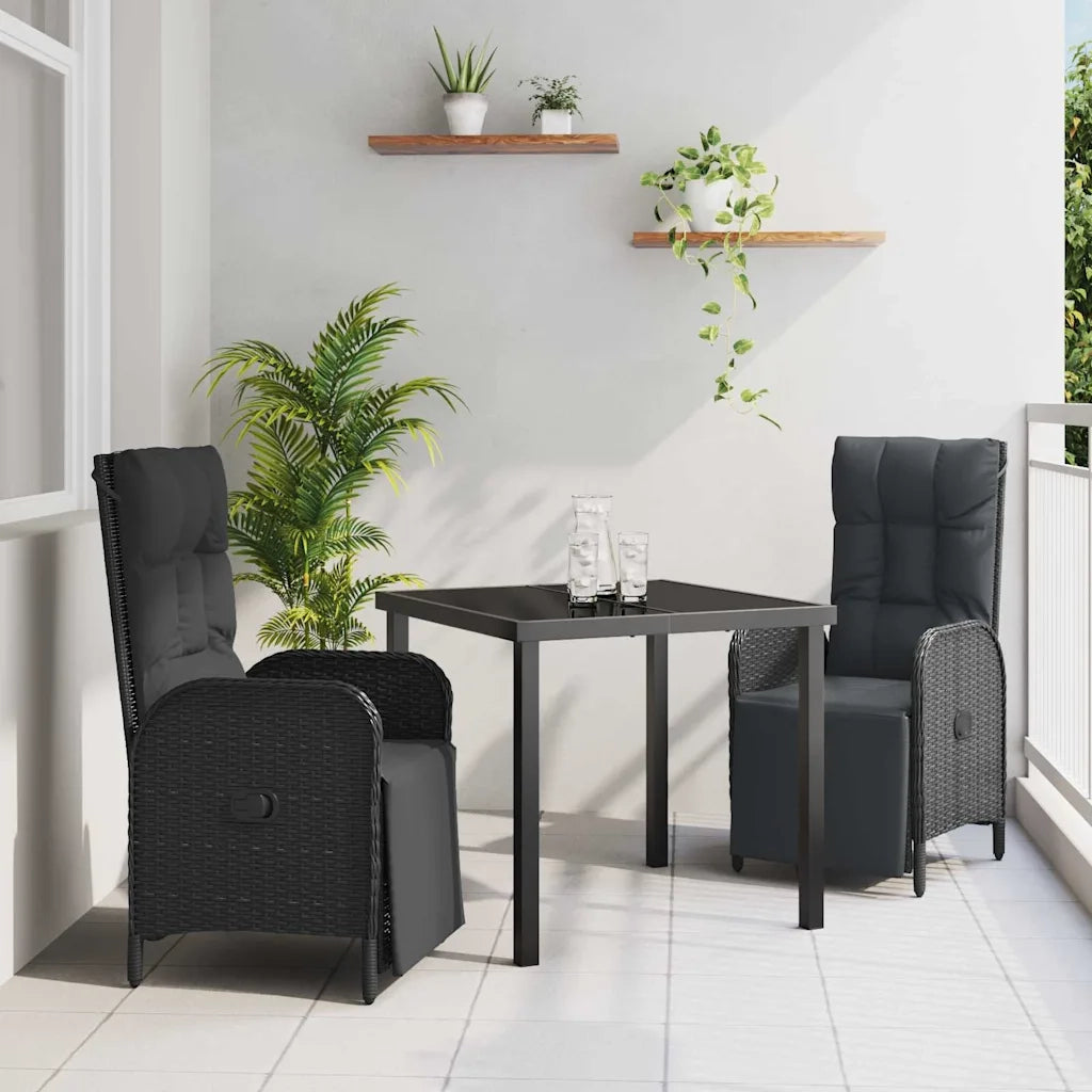 Set da Pranzo per Giardino con cuscino 3 pcs Nero polyrattan 3380120