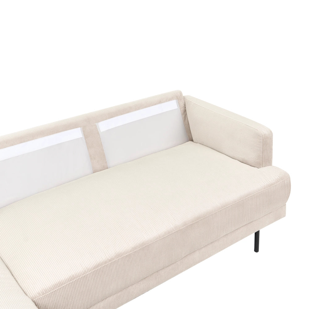 Divano imbottito angolare destro 4 posti con gambe in metallo beige Schienale imbottito stile moderno e minimalista