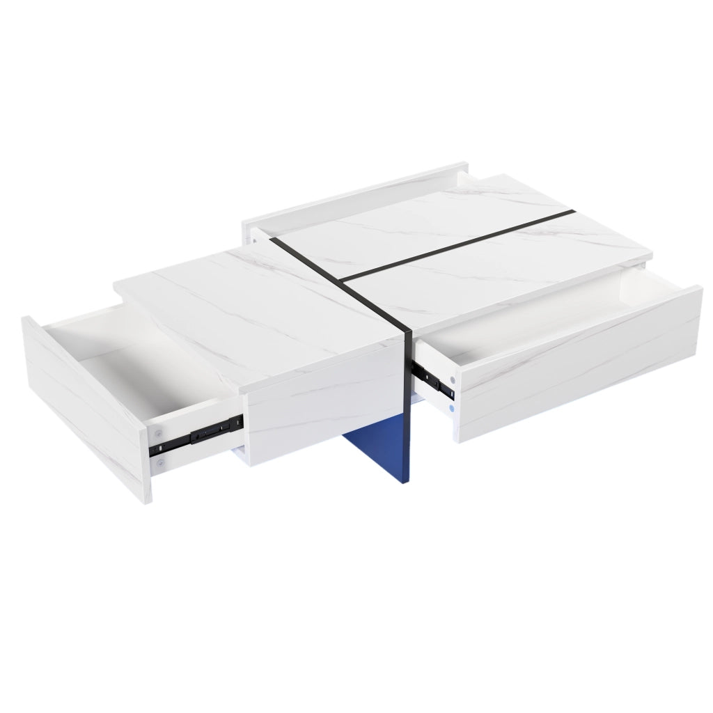 TAVOLINO DA SALOTTO 100x50x34,5 cm Bianco Lucido, 3 cassetti, LED App