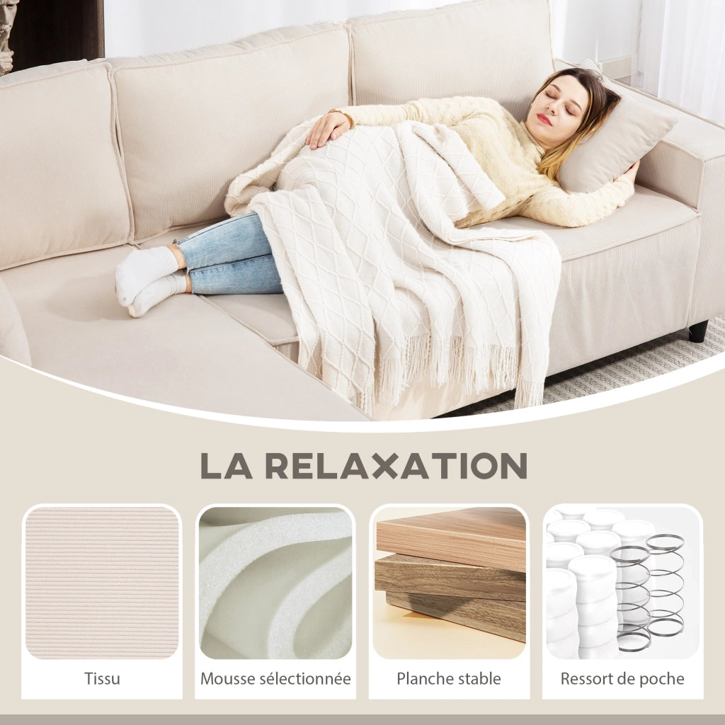 Divano angolare 3 posti ¨C zephmum ¨C tessuto velluto crema
