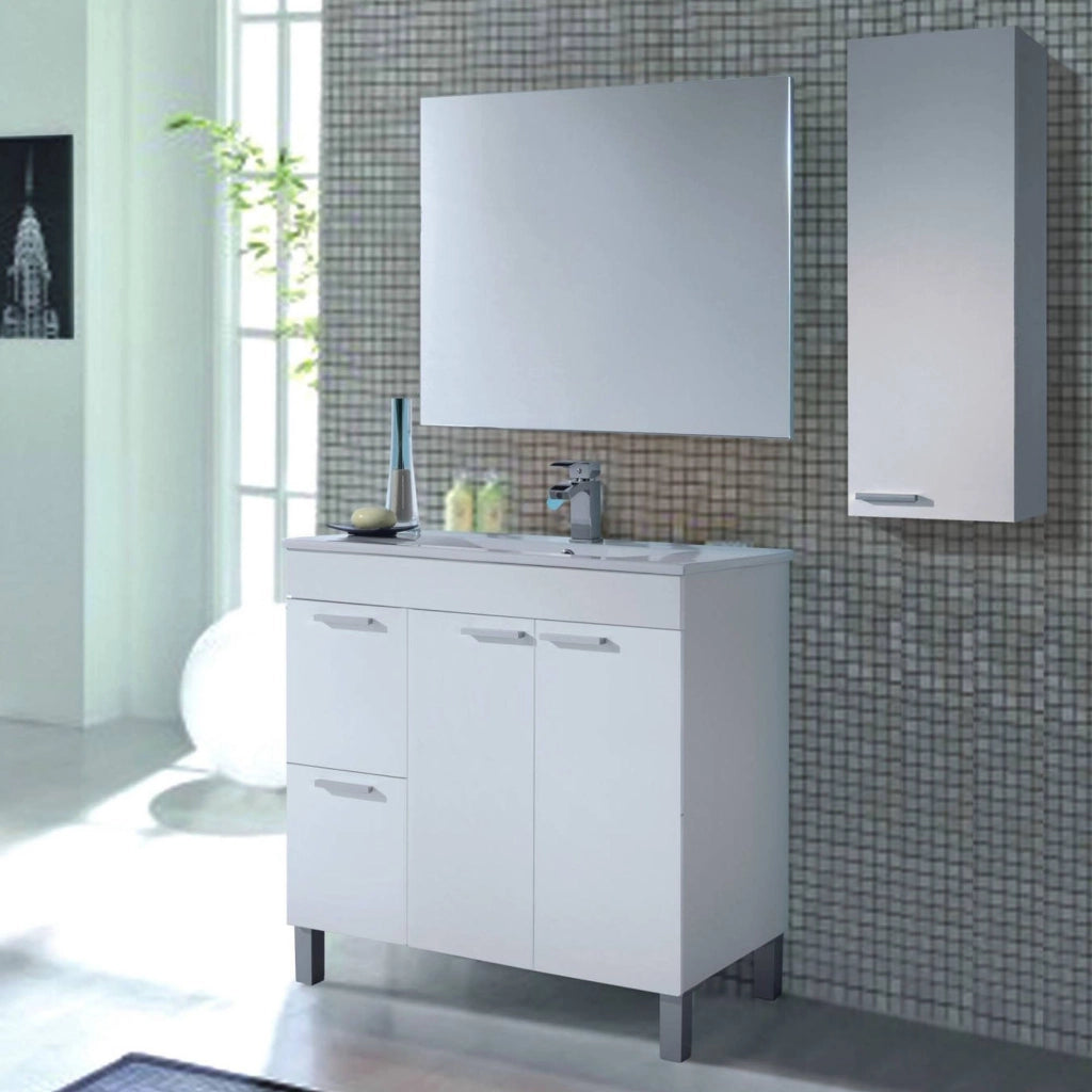 Paderna, set Mobili Bagno Specchio Incluso, Bianco Lucido