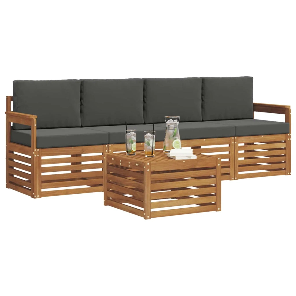 Set divani 5 pcs Naturale e Antracite Legno di Acacia Massello 3374317