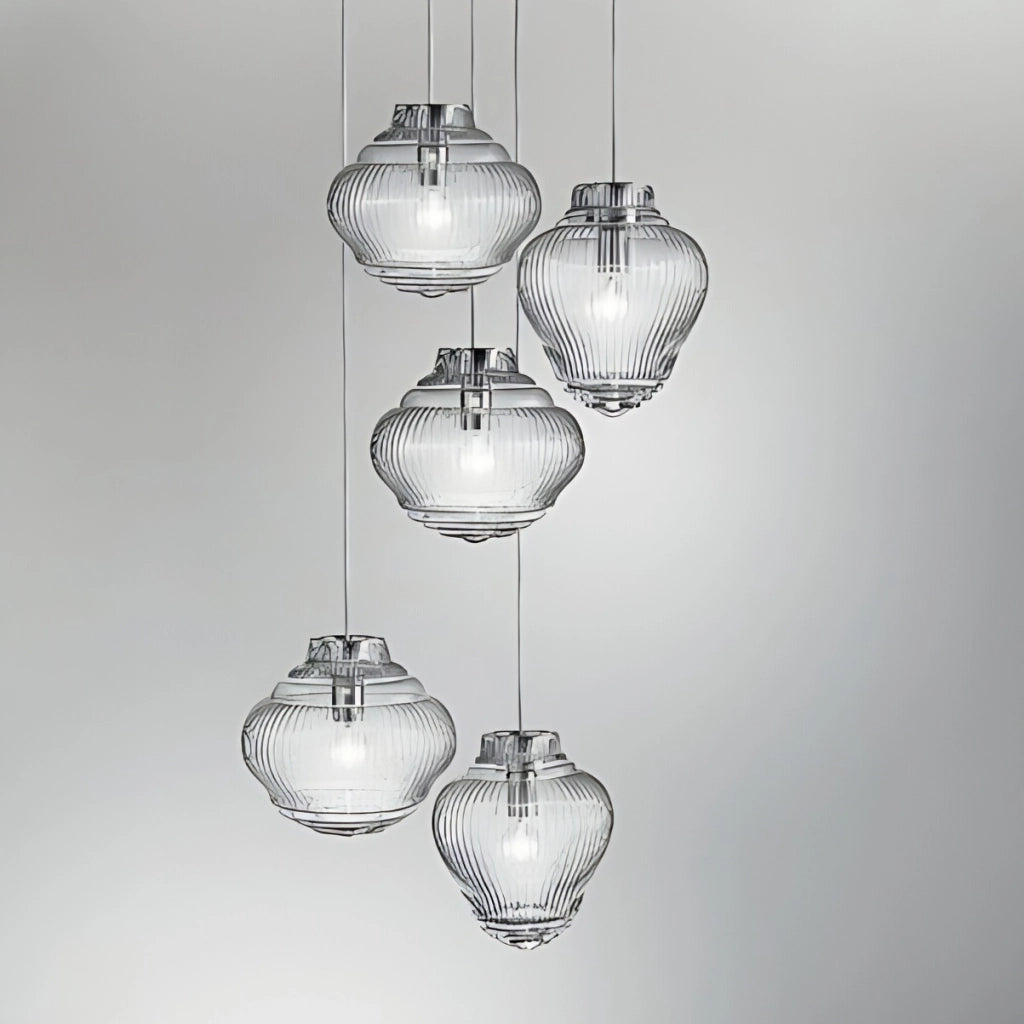 Bonnie Lampada a sospensione in vetro soffiato Ambra lavorazione rigadin struttura in metallo grigio diametro 27.5 cm altezza 313 cm E27 IP20 indoor
