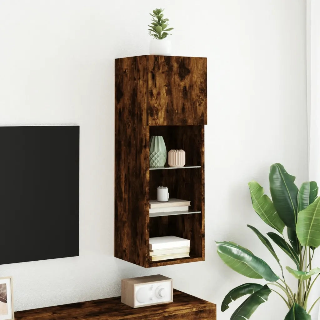 Mobile TV con Luci LED Rovere Fumo 30,5x30x90 cm 837009