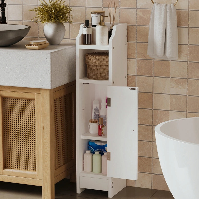 Mobiletto da bagno con ante a colonna, bianco, ripiani alti, design moderno stile loft, 80 cm