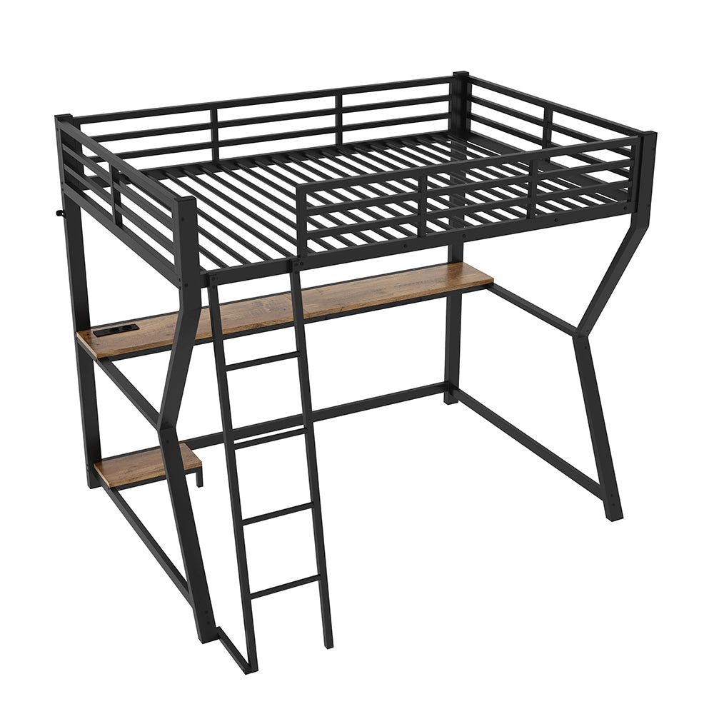 Letto mezzanino 90x200cm - Xylo - nero, scrivania USB, LED, per computer