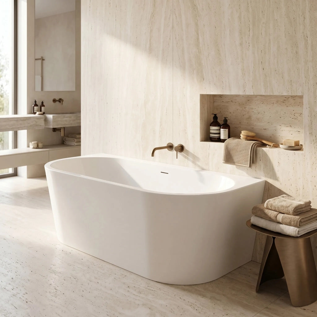 Vasca Bagno A Parete Rea Capri 180cm Copritappo rame spazzolato