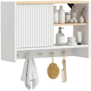 Armadietto da bagno sospeso con ante, ripiani e 5 ganci ¨C zephmum ¨C bianco 60x30x30