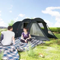 Tenda da Campeggio 3 Posti con 2 Stanze Interne con Finestre e Coperture, 475x264x172 cm, Nero