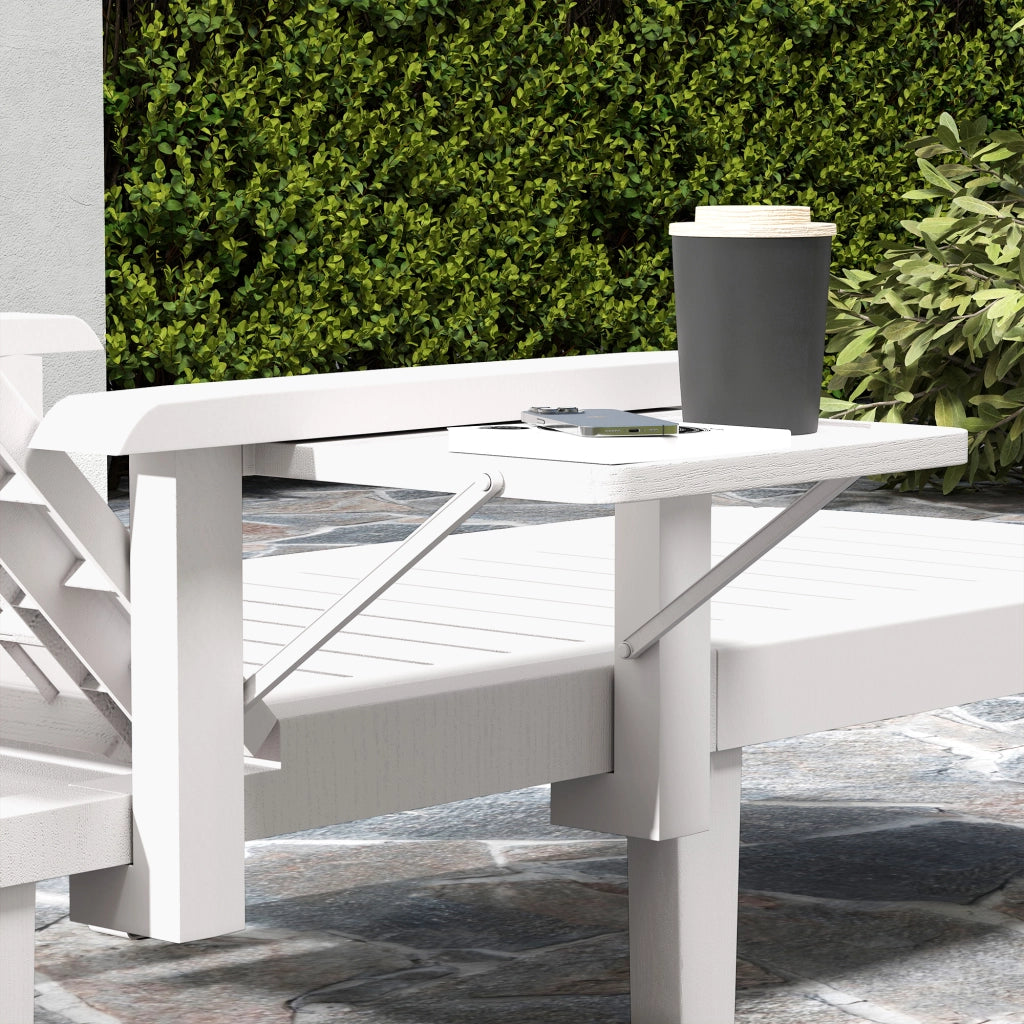 Set 2 Sdraio da Giardino Regolabili 79x158x88 cm con Tavolino e Braccioli in Polipropilene Bianco
