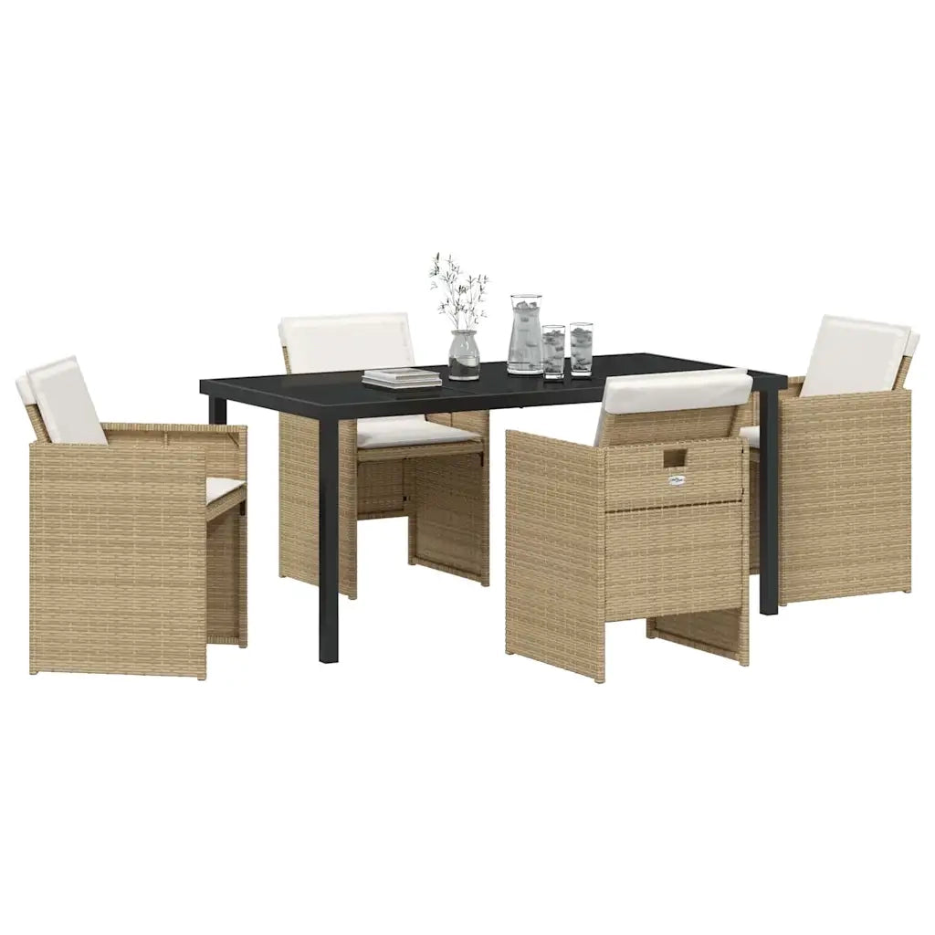 Set da Pranzo per Giardino con cuscino 5 pcs Beige polyrattan