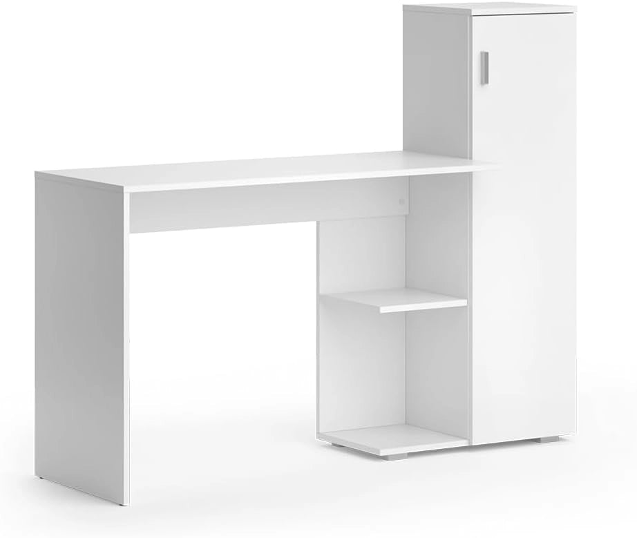 Scrivania per computer Ritz, Bianco, 141.2 x 45.2 cm, per l’utilizzo come scrivania con modulo scaffale laterale