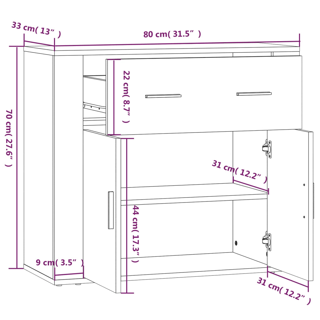 Credenza Grigio Cemento 80x33x70 cm in Legno Multistrato 816572