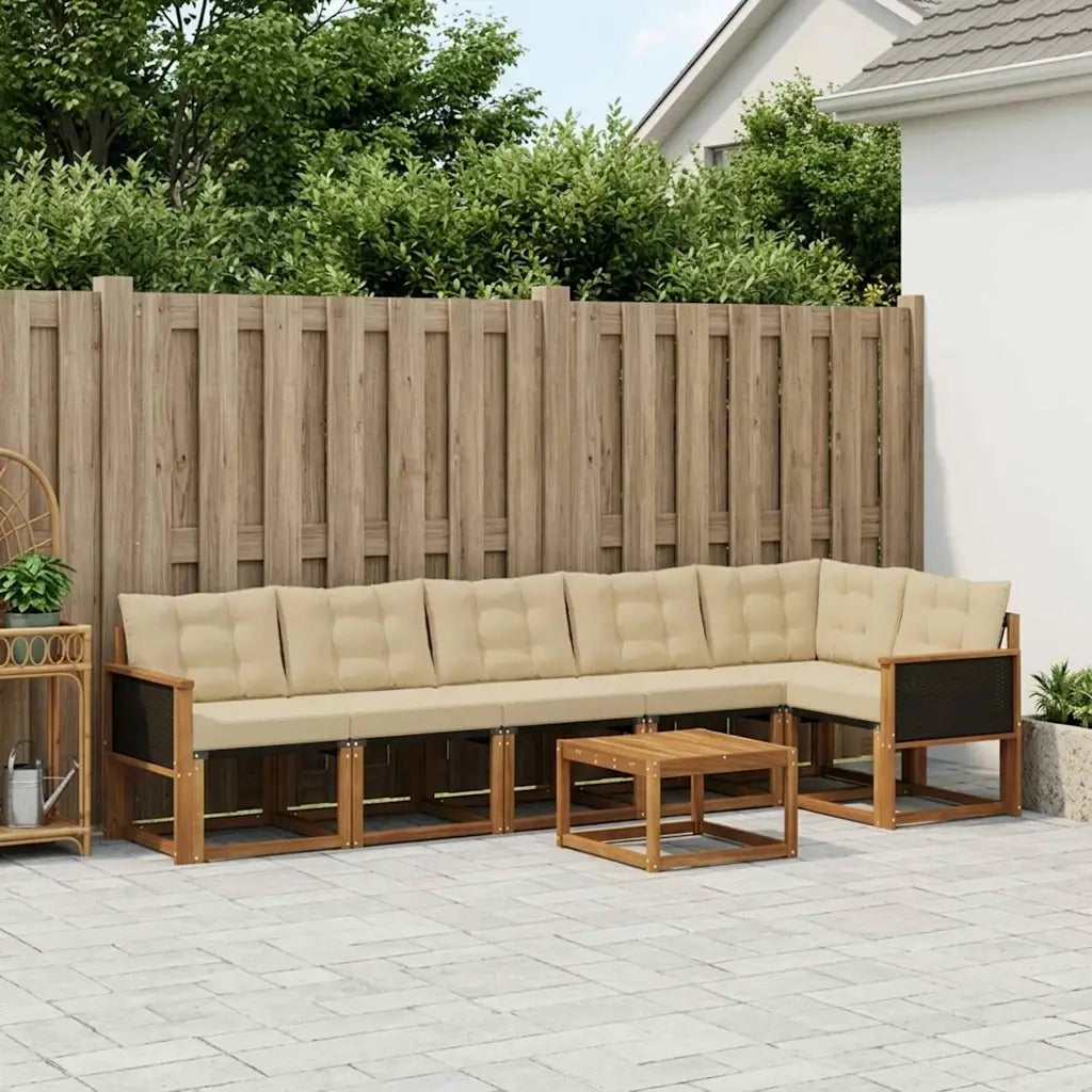 Set di divani da esterno con cuscino 7 pcs Naturale e Beige