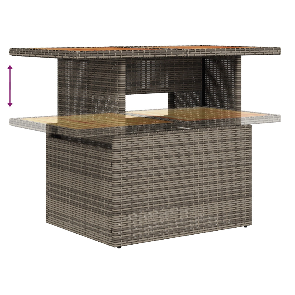 Set da Giardino 10 Pezzi con Cuscini Grigio in Polyrattan e Acacia