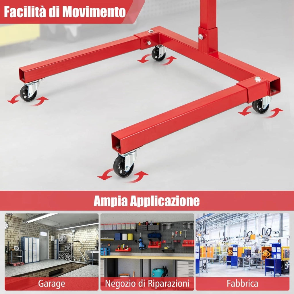 Cavalletto per Motore, Supporto Motore con Testa Rotante a 360°, 4 Bracci Regolabili, Ruote e Maniglia, capacità di carico 340 kg / 680 kg (Modello 680kg)
