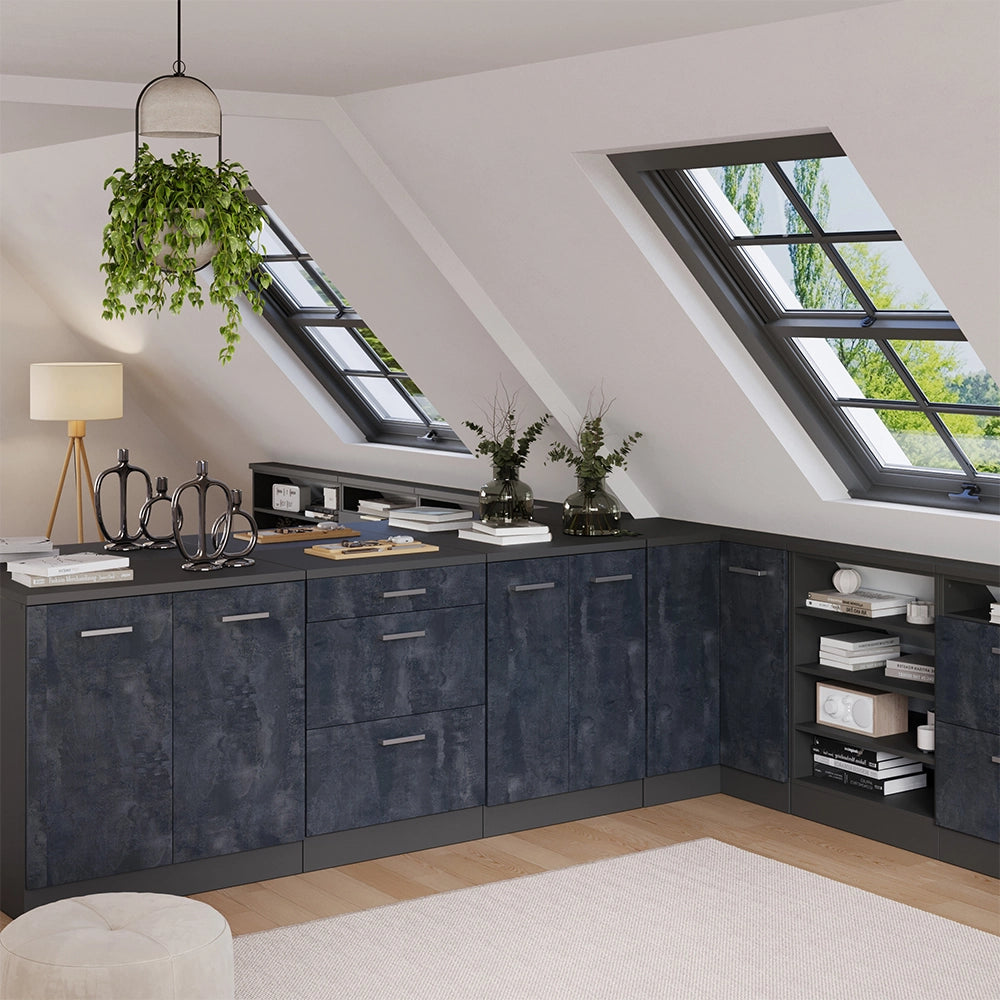 Mobile per mansarda Rion Calce nera/Antracite 60 x 83.8 cm senza inclinazione con 3 cassetti Vicco