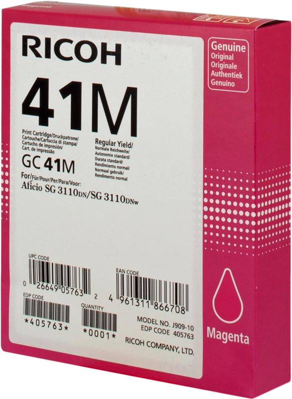 Ricoh 405763 cartuccia d'inchiostro 1 pz Originale Resa standard Magenta