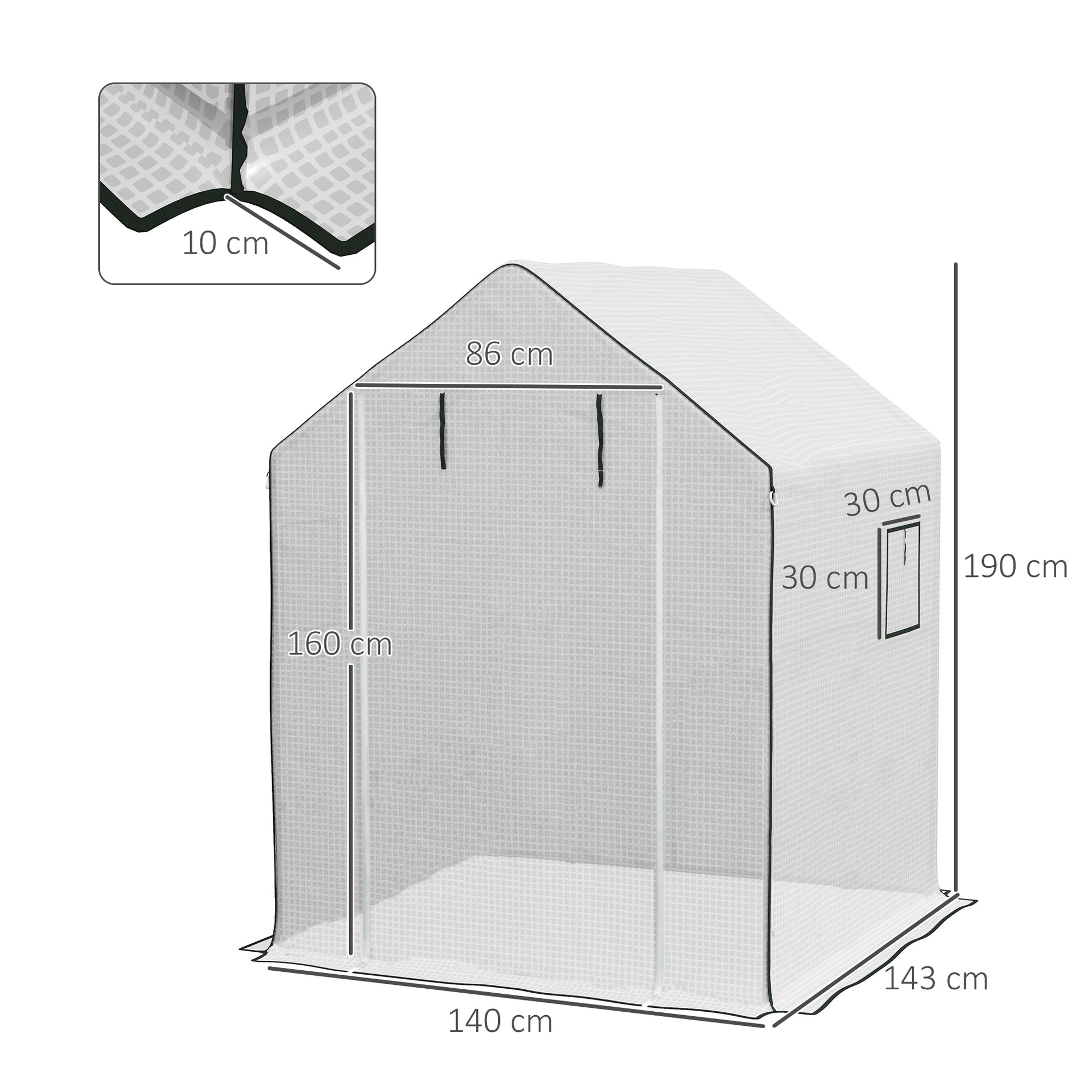 Copertura per Serra da Giardino 140x143x190 cm con Porta a Cerniera e Finestre PE Bianco