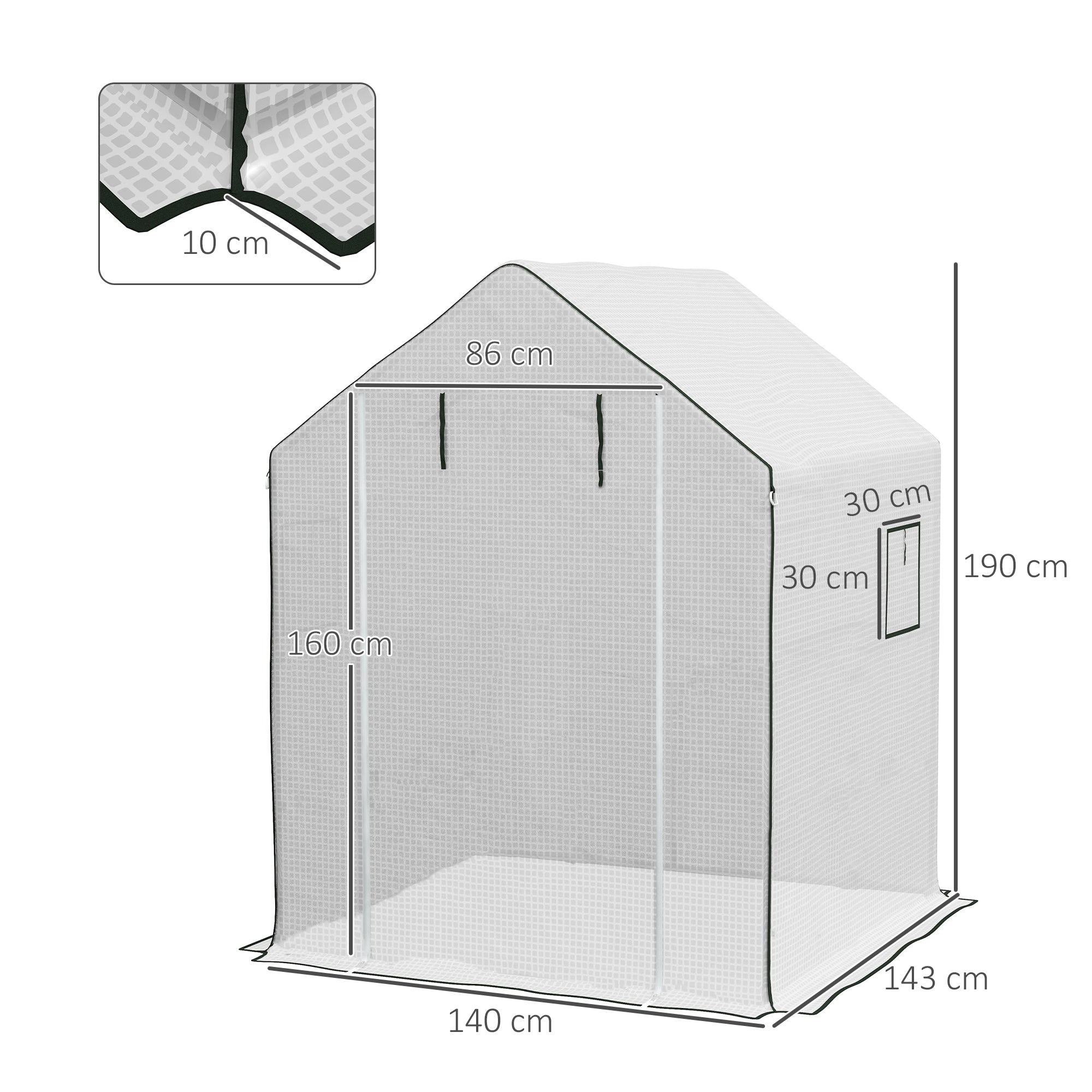 Copertura per Serra da Giardino 140x143x190 cm con Porta a Cerniera e Finestre PE Bianco